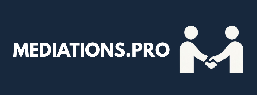Mediations.pro logo with handshake icon on dark blue background