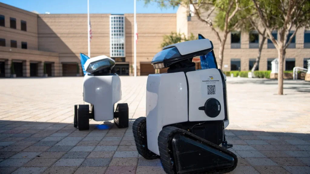 Accessibility assessment robots Smokey and Bandit scanning sidewalks in Irvine, CA